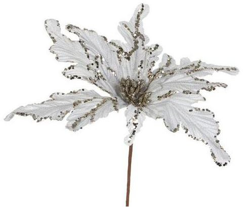 Цветок "Пуансеттия" 37*33 см белая с блестками, (128332)