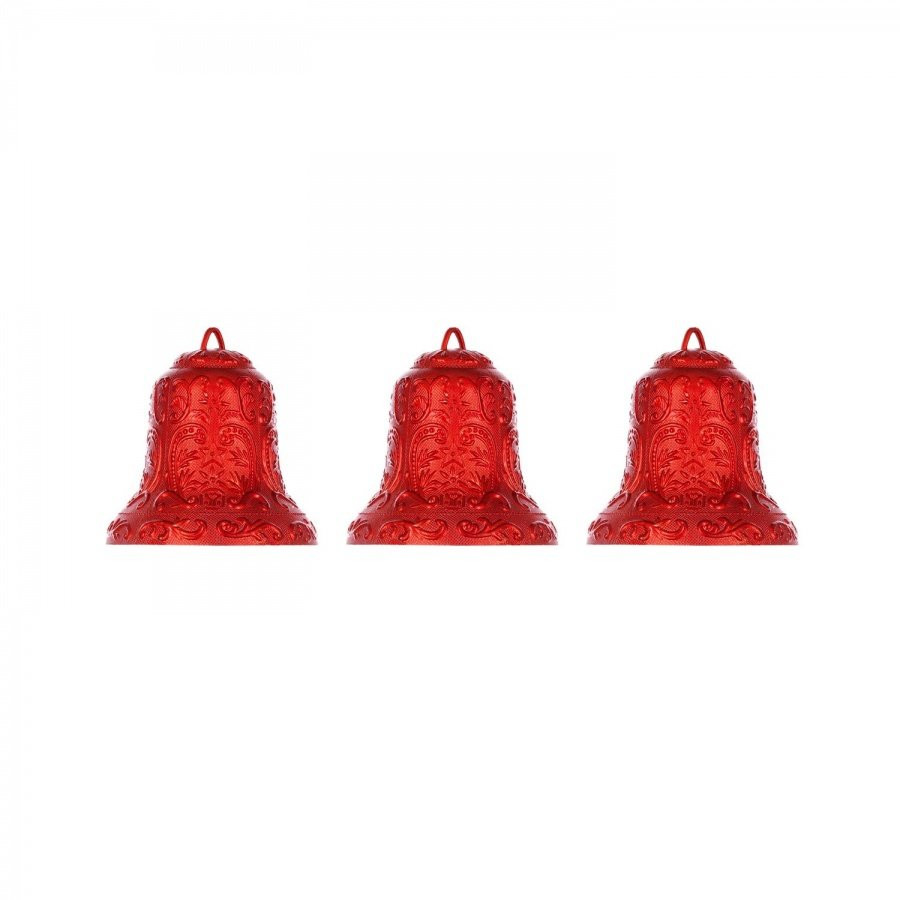 Колокольчик новогодний, пластик, 3 шт., (матовый, 12 см., красный) Snowmen (ЕК0155)