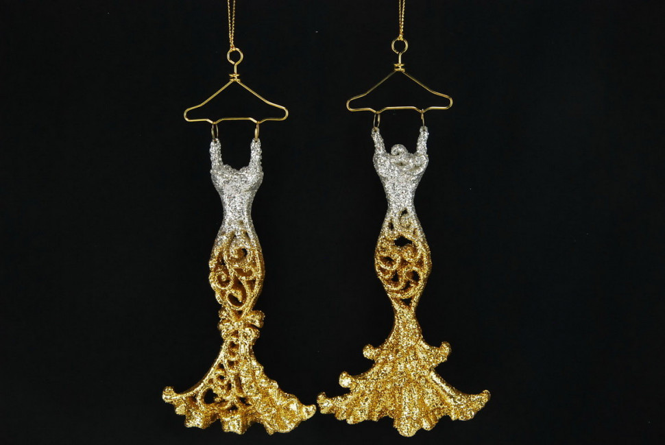 Украшение "Платье"серебряно-золотого цвета, 2 вида,цена за 1 шт.12 см, (150001)