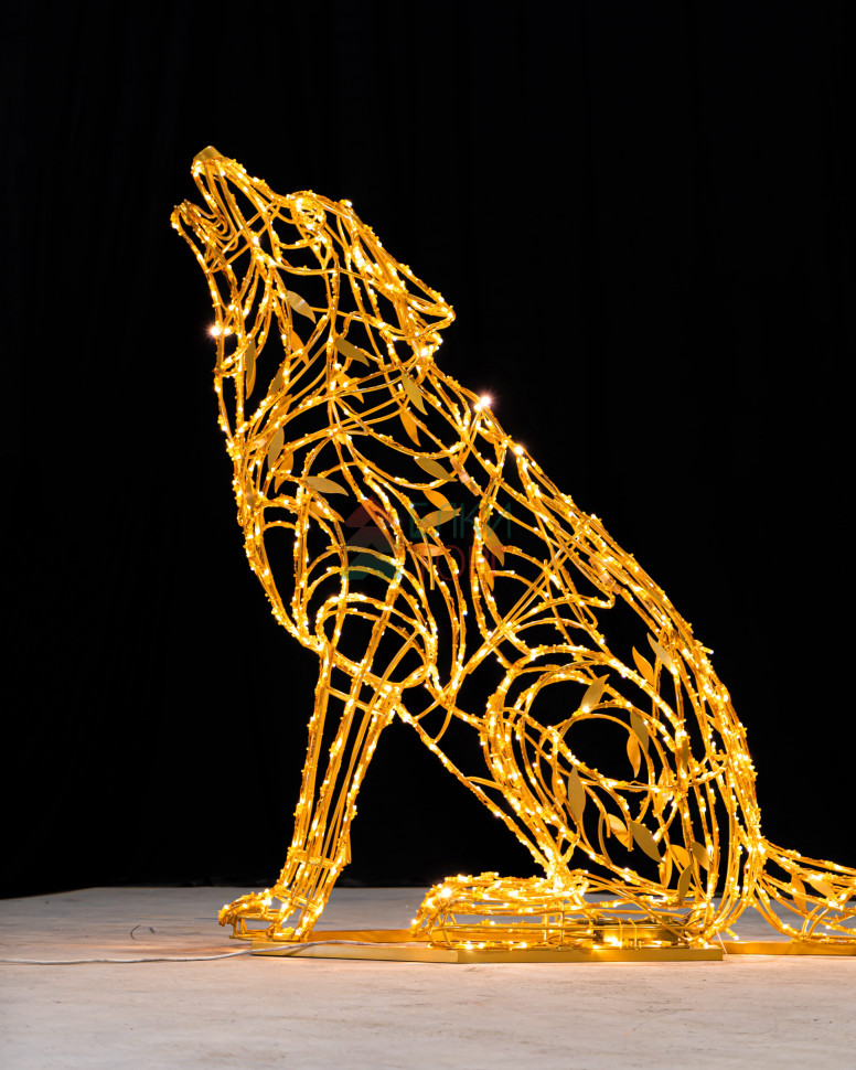 Световая уличная фигура Волк Premium 1,85 м., золото, Conso (OL328)