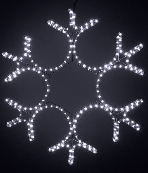 Светодиодная фигура Снежинка 70 см., 220V, 216 холодных белых LED ламп, прозрачный дюралайт, BEAUTY 