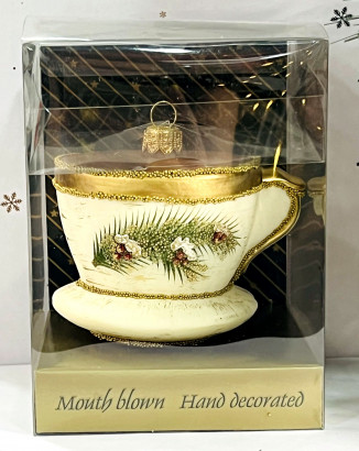 Елочное украшение Чашка с веточкой, стекло, 7,5 см., 1 шт., Irena CO (51028)
