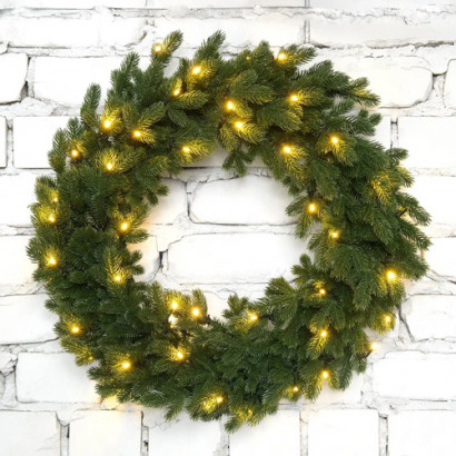 Рождественский венок Чарующий 60 см., 50 теплых-белых Led ламп, 100% литая хвоя, ЕлкиТорг (52094)