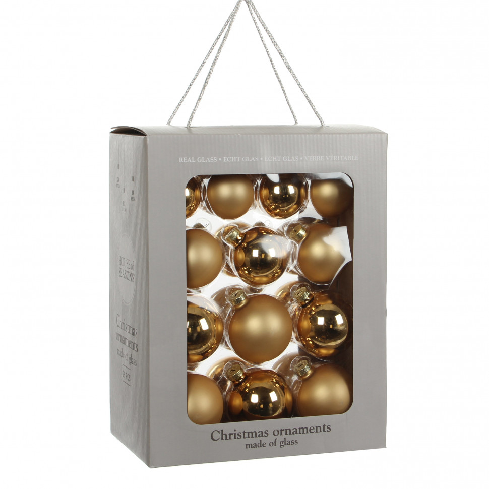 Набор стеклянных шаров 70 мм, цвет золото, 26 шт в упаковке, House of seasons (83121)