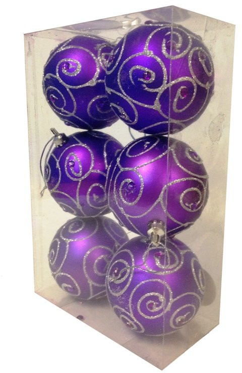 Набор шаров Ривьера - 8 см., цвет - фиолетовый, кол-во 6 шт., пластик (521787)
