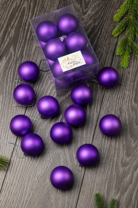 Набор пластиковых шаров Вероника 60 мм., фиолетовый матовый, 12 шт., ЕлкиТорг (150212)