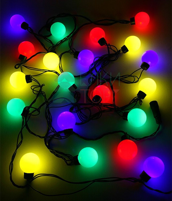 Светодиодная гирлянда Шарики, 5 м., 20 разноцветных LED ламп 40 мм, 220V, черный ПВХ, Beauty Led (HB20-11-2M)