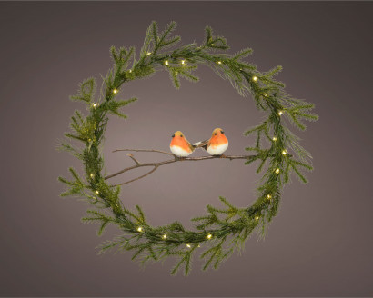 Декор рождественский Пара птиц в венке тепло-белого свечения, Kaemingk (687568)