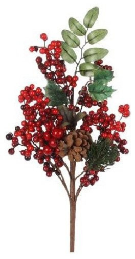 Декоративная веточка с ягодами 43 см красно-зеленая, (292355)