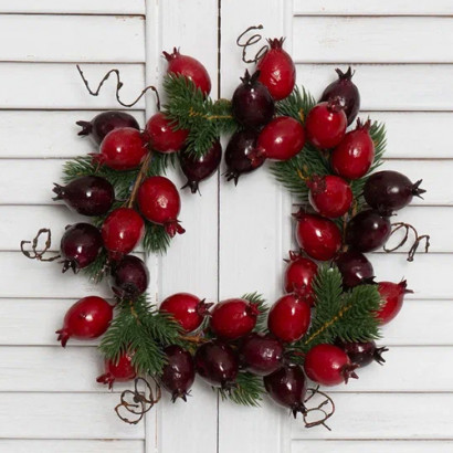 Рождественский венок Яхонт 25 см. с ягодками, 100% литая хвоя, ЕлкиТорг (52080)