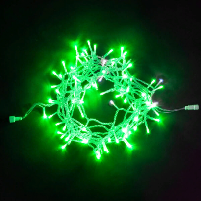 Светодиодная нить 100 зеленых LED ламп с мерцанием, 10 м., 24В, прозрачный провод ПВХ, Beauty Led (PST100BLW-10-1G)