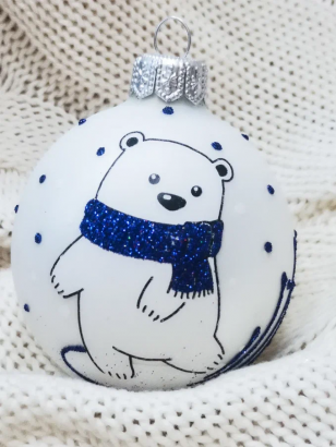 Стеклянный шар Веселый медвежонок 65 мм., в подарочной упаковке, Коломеев (КУ-65-224178/1)