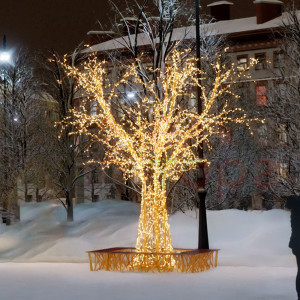 Светодиодное дерево Ветвистое золотое со скамейкой 5.3 м., Conso (PL31-i61)