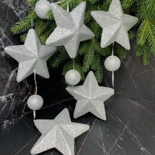 Гирлянда Звездопад 104 см., диаметр 13 см., серебряная, пенопласт, Christmas DeLuxe (89424) 