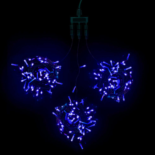 Комплект гирлянд на деревья 60 м., 3 луча по 20 м, 24V, 600 синих LED ламп, черный ПВХ, LTC (KDD600-11-1B)