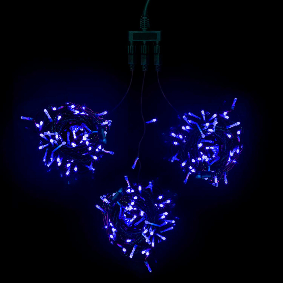 Комплект гирлянд на деревья 60 м., 3 луча по 20 м, 24V, 600 синих LED ламп, черный ПВХ, LTC (KDD600-11-1B)