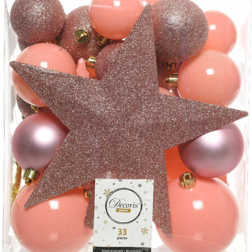 Набор елочных украшений Звездный наряд, 33 предмета, карамельно-розовый, Kaemingk (023448)