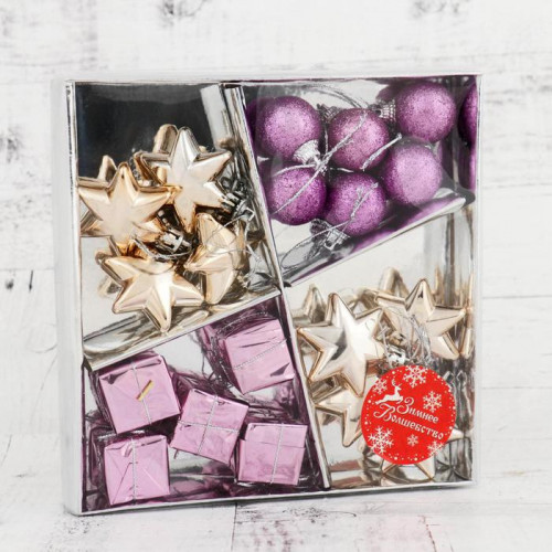 Набор украшений пластик Фортуна 19 шт., сиреневый, золото, Зимнее Волшебство (1400075)      в Санкт-Петербурге