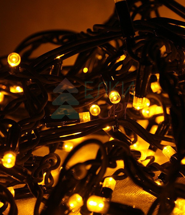 Светодиодная гирлянда Sealed мерцающая 10 м., 220V., 100 желтых LED ламп, черный каучук, Beauty Led (LL100BL-1-2Y)