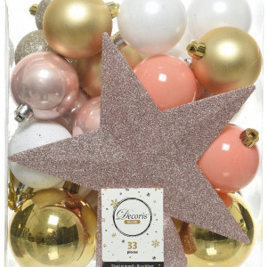 Набор елочных украшений Звездный наряд mix, 33 предмета, белый, золотой, карамельно-розовый, Kaemingk (023491)