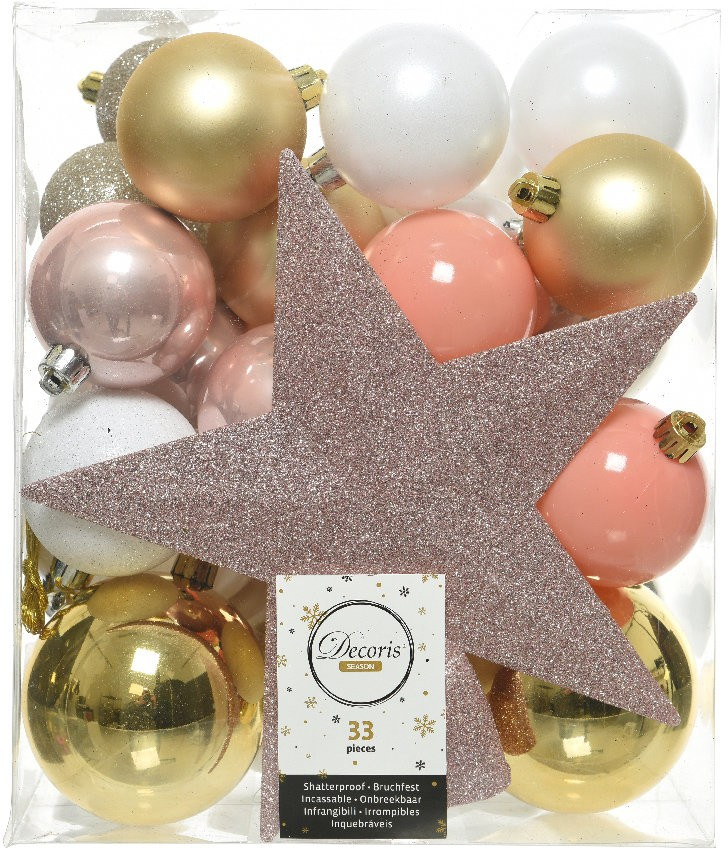 Набор елочных украшений Звездный наряд mix, 33 предмета, белый, золотой, карамельно-розовый, Kaemingk (023491)