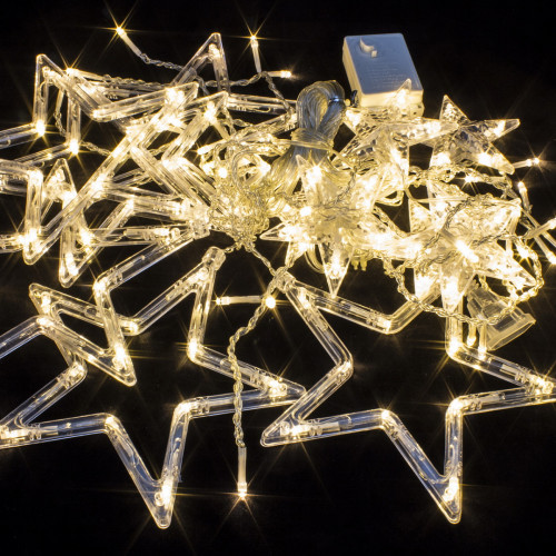 Светодиодная бахрома Звезды 2.5*0.95 м., 220V, 138 теплых белых LED ламп, прозрачный провод, контроллер, Winner (ww.02.5Т.138.S+)