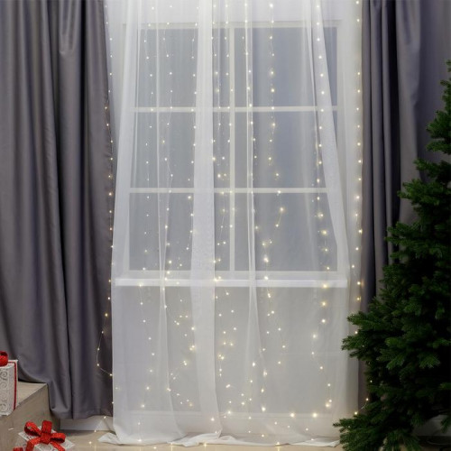 Занавес-роса 2.8×3 м. на крючках, пульт, IP20, серебристая нить, 300 теплых белых LED, 8 режимов, USB, Luazon Lighting (4814717) в Санкт-Петербурге