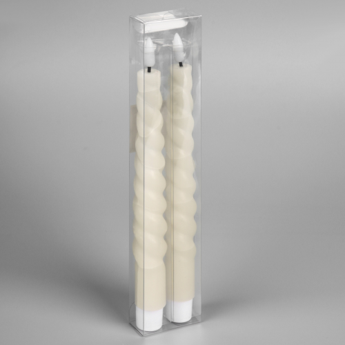 Набор светодиодных витых свечей 2×25×2 см., пластик, воск, батарейки АААх2, белые, 2 шт., Luazon Lighting (9907632)