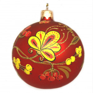 Стеклянный шар Хохлома Клевер 85 мм, 1 шт, Батик (КУ-85-111)	