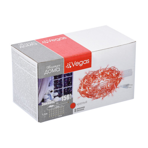 Светодиодный занавес 156 красных LED ламп, 1.5*1.5 м., 220В, 8 режимов, прозрачный провод, Vegas (55080) в Санкт-Петербурге