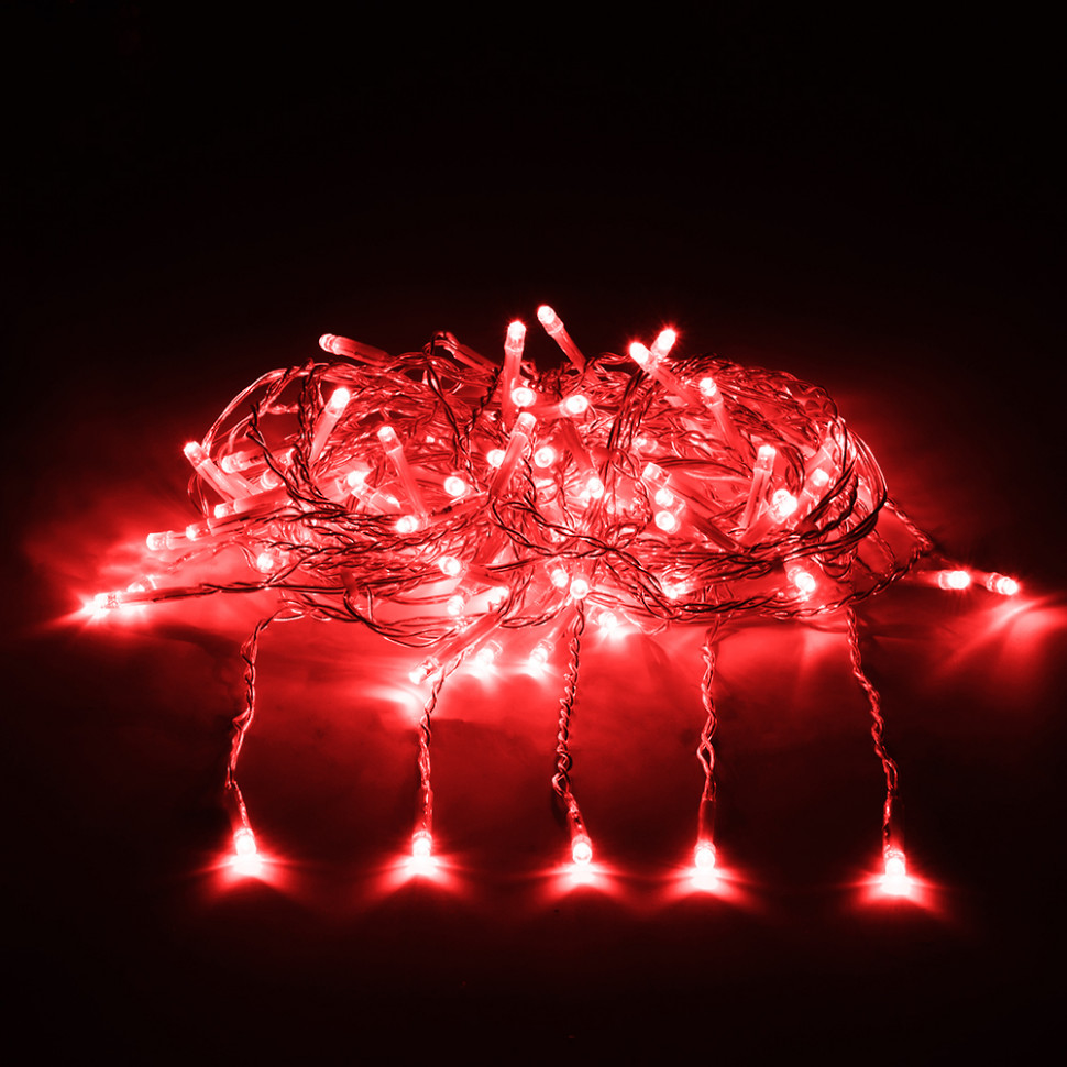 Светодиодный занавес 156 красных LED ламп, 1.5*1.5 м., 220В, 8 режимов, прозрачный провод, Vegas (55080) в Белгороде