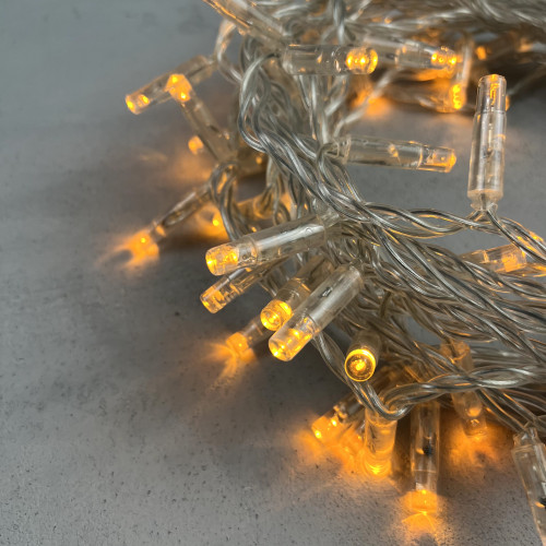 Светодиодная гирлянда с колпачком 100 желтых LED ламп 10 м., 24В., прозрачный провод ПВХ, IP65, LTC (PST100CAP-10-1Y)