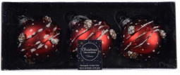 Набор стеклянных шаров  Рождественская ветвь 80 мм, красный, 3 шт, Kaemingk (060906)