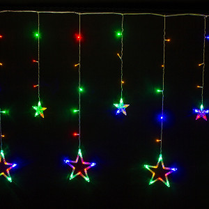 Светодиодная бахрома Звезды 2.5*0.95 м., 220V, 138 разноцветных LED ламп, прозрачный провод, контроллер, Winner (m.02.5T.138.S+)