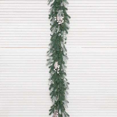 Хвойная ветвь Амелия с декором заснеженная 180 см., 100% литая хвоя, ЕлкиТорг (52075)