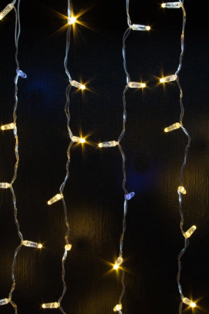 Светодиодный занавес 300 теплых белых LED ламп, 2*1.5 м., мерцание, прозрачный провод ПВХ, Teamprof (TPF-CS2*1.5F-CT/WW)