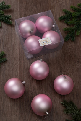 Набор пластиковых шаров Глория 100 мм., нежно-розовый матовый, 4 шт., ЕлкиТорг (150406)
