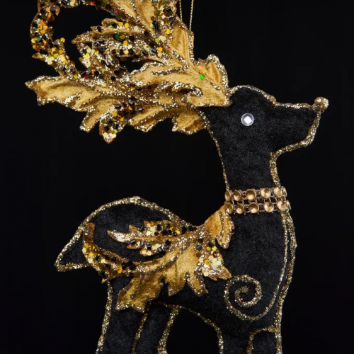 Винтажное украшение Королевский Олень 15х28 см., черный с золотом, Christmas DeLuxe (89014)