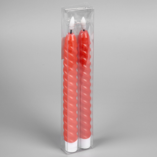 Набор светодиодных свечей 2×25×2 см., пластик, воск, батарейки АААх2, красные, 2 шт., Luazon Lighting (9907630)