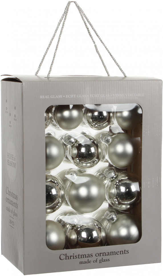 Набор стеклянных шаров 70 мм, цвет серебряный, 26 шт в упаковке, House of seasons (83179) в Ростове-на-Дону