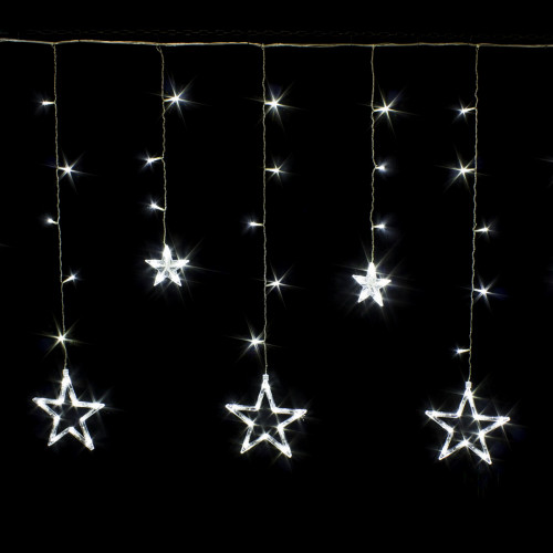 Светодиодная бахрома Звезды 2.5*0.95 м., 220V, 138 холодных белых LED ламп, прозрачный провод, контроллер, Winner (w.02.5Т.138.S+)
