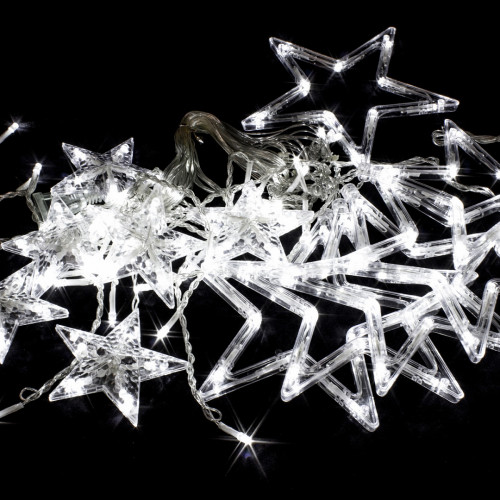Светодиодная бахрома Звезды 2.5*0.95 м., 220V, 138 холодных белых LED ламп, прозрачный провод, контроллер, Winner (w.02.5Т.138.S+) в Санкт-Петербурге
