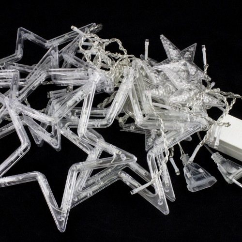 Светодиодная бахрома Звезды 2.5*0.95 м., 220V, 138 холодных белых LED ламп, прозрачный провод, контроллер, Winner (w.02.5Т.138.S+) в Санкт-Петербурге