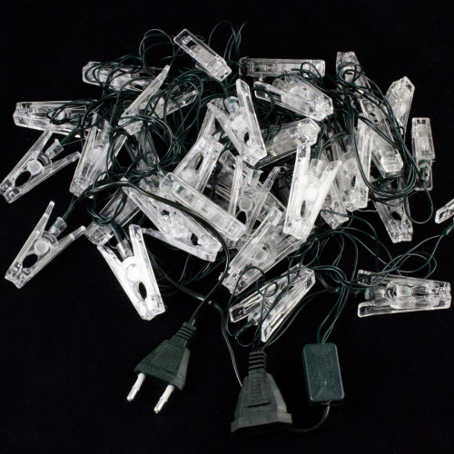 Светодиодная нить Прищепка 8 м., 40 разноцветных LED ламп, зеленый провод, Winner (m.01.5G.40+(10))