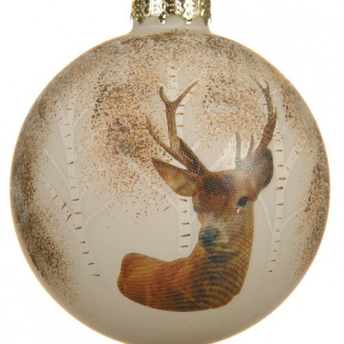 Набор стеклянных шаров Лесной Олень 80 мм., белый, 3 шт., Kaemingk (060197/1)
