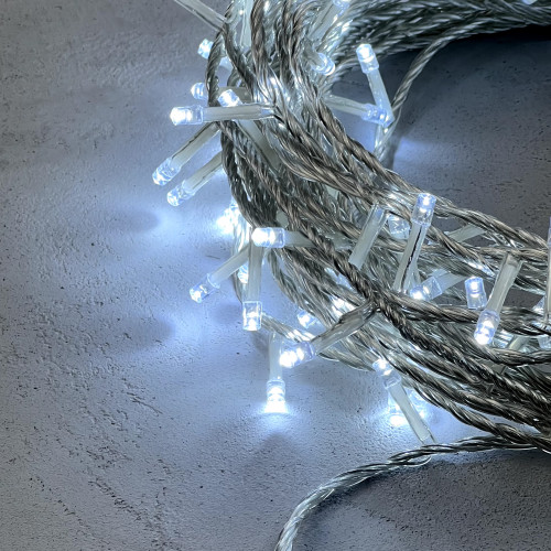 Светодиодная гирлянда с возможностью динамики 20 м., 200 холодных белых LED ламп, 24V., прозрачный силиконовый провод, IP65, Beauty Led (EST200-3W10-1W)
