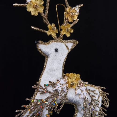 Винтажное украшение Королевский Олень, 15х28 см., кремовый с золотом, Christmas DeLuxe (89015)