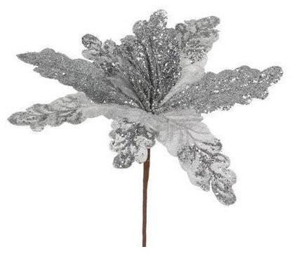 Пуансеттия ветвь 33 см цвет серебро, (128338)