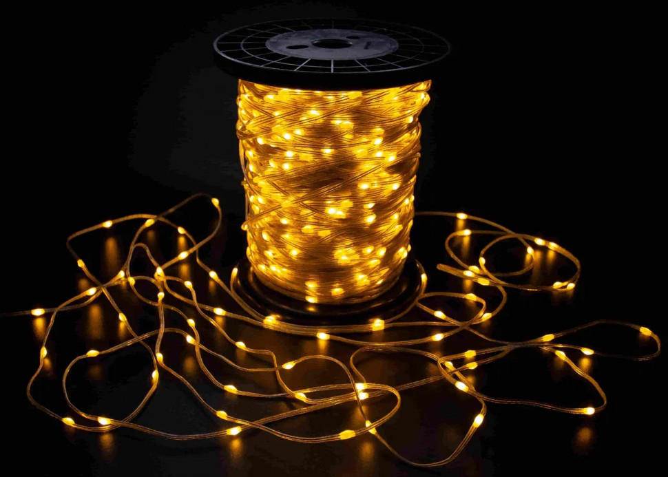 Светодиодная гирлянда "Краса" 200м, 2000 LED, 24V, жёлтая, статика, прозрачный провод ПВХ, Teamprof (TPF-CR200-24V-T/Y)
