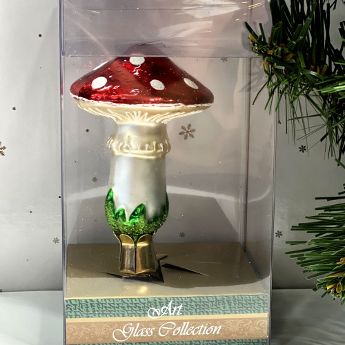 Елочное украшение Мухомор, стекло, 10,5 см., 1 шт., Витус (А296)